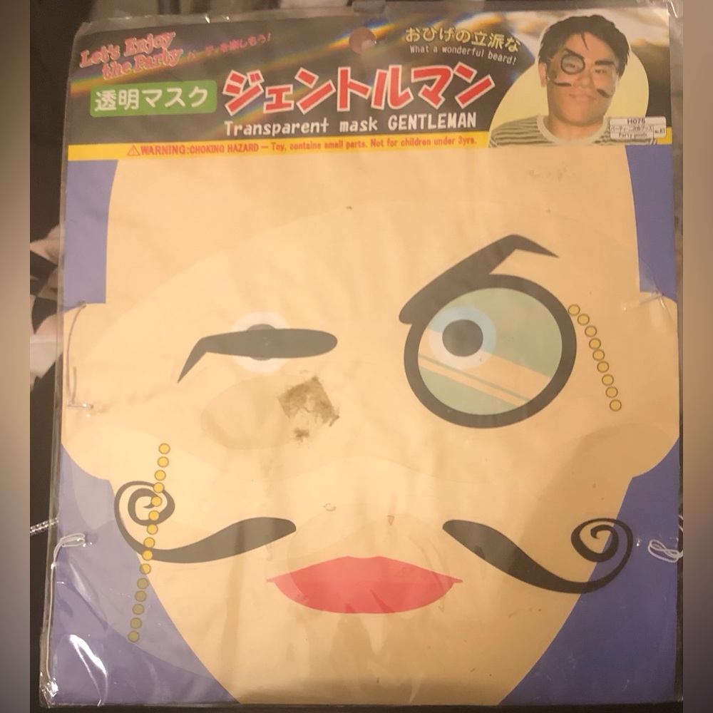 Vintage Transparent Mask “Gentleman” by Daiso Japan NEW in pkg Creepy Halloween?
